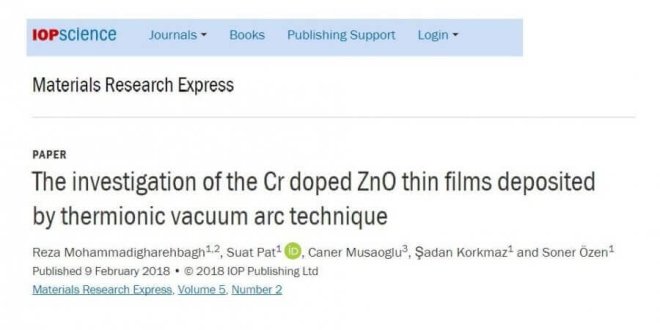 The investigation of the Cr doped ZnO thin films deposited by thermionic vacuum arc technique
