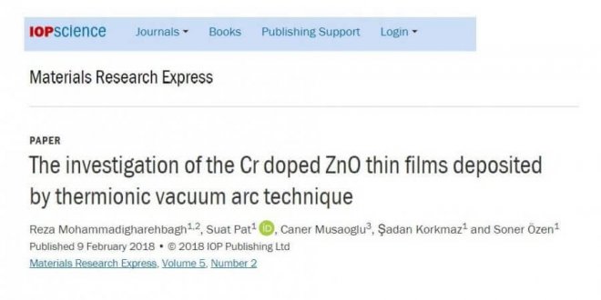 The investigation of the Cr doped ZnO thin films deposited by thermionic vacuum arc technique