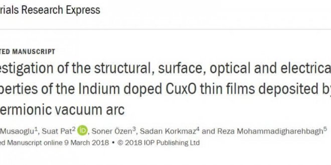 Investigation of the structural, surface, optical and electrical properties of the Indium doped CuxO thin films deposited by a thermionic vacuum arc