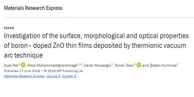 Investigation of the surface, morphological and optical properties of boron– doped ZnO thin films deposited by thermionic vacuum arc technique